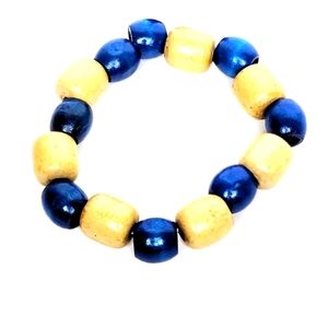 247B656 Handmade Unisex Blue & Tan Wooden Bracelet